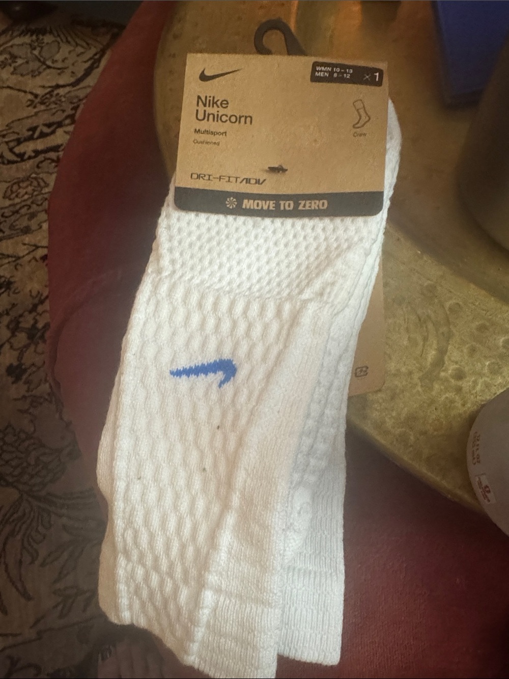 Nike White Crew Athletic Socks with Blue Swoosh Accent